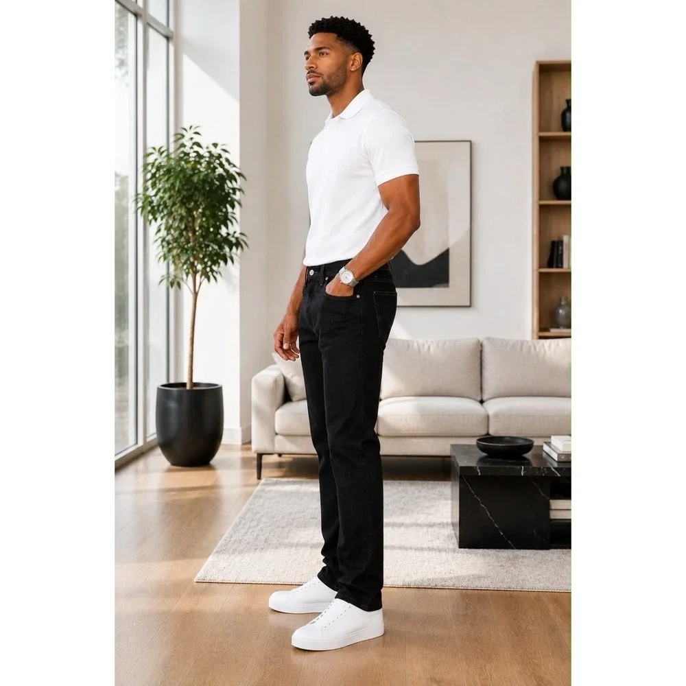 Levi Strauss Men's Black Raw Rigid Straight Leg Jeans 36x34 Button Fly